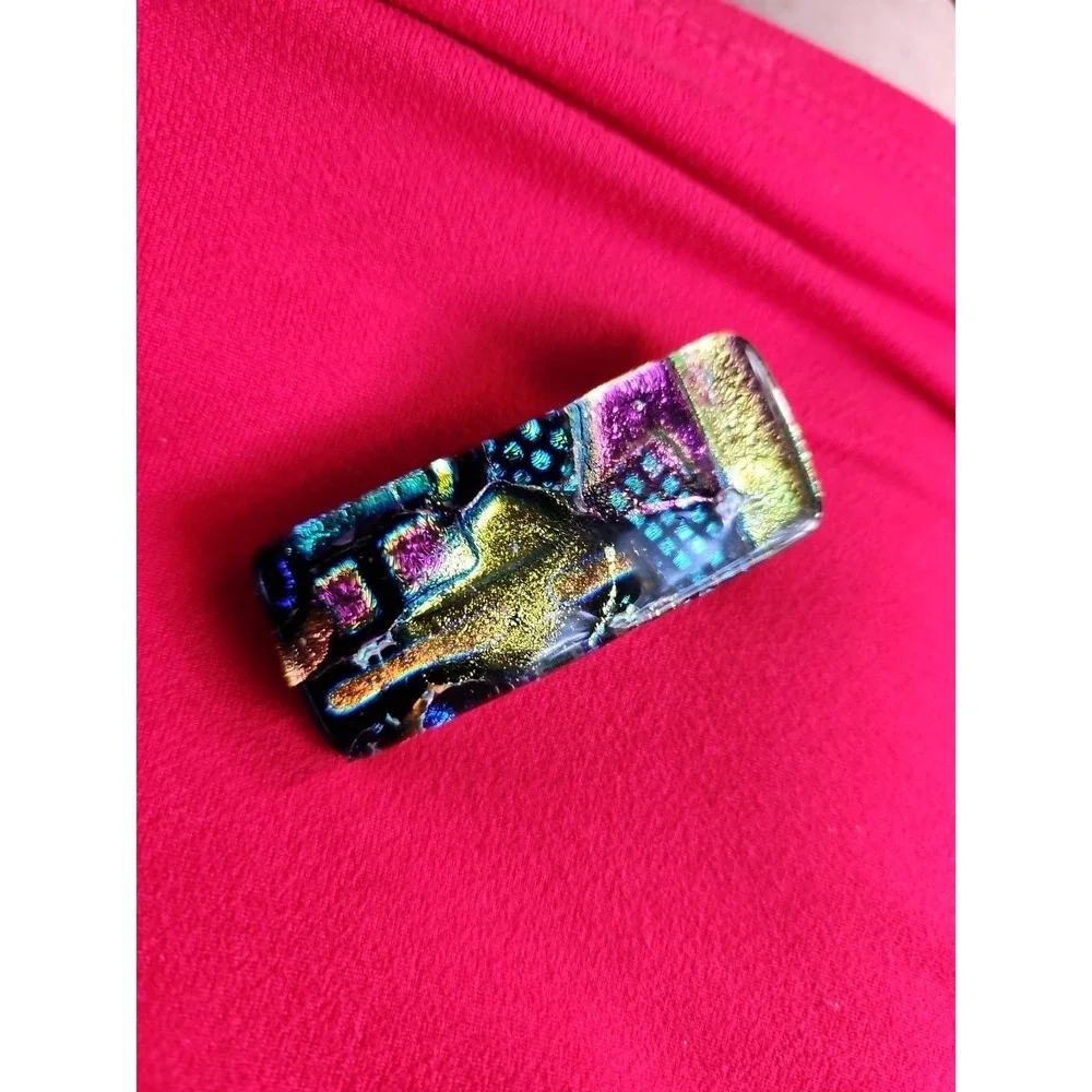 Dichroic Glass Money Clip Vintage Art Glass Handmade Folk Art Artisan 2x1